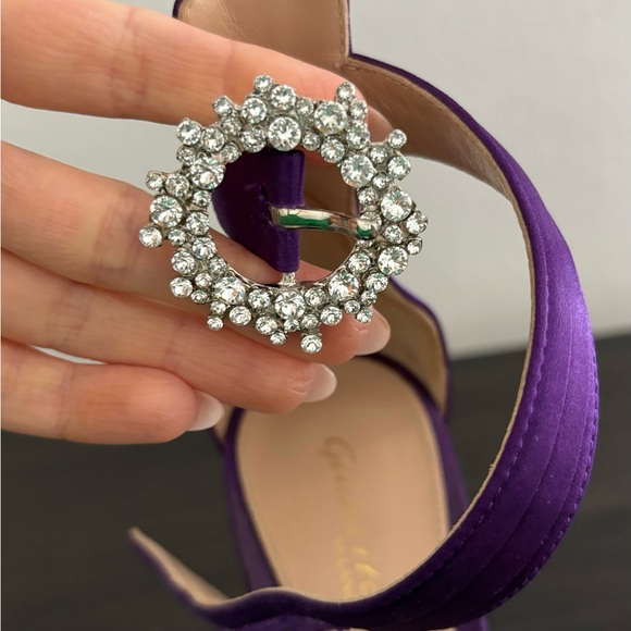 Gianvito Rossi Purple Satin Crystal Heels | Ankle Strap Sandals with Box - Picture 4 of 10